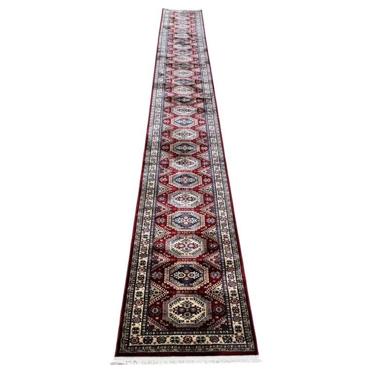 800 x 80cm Red Kazak Geometric Long Runner Rug