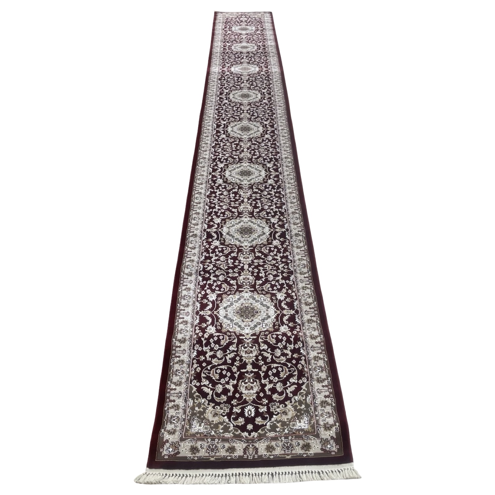 8000-x-800abcbsns_48 800 x 80cm Burgundy Persian Floral Medallion Long Runner Rug - Image 1