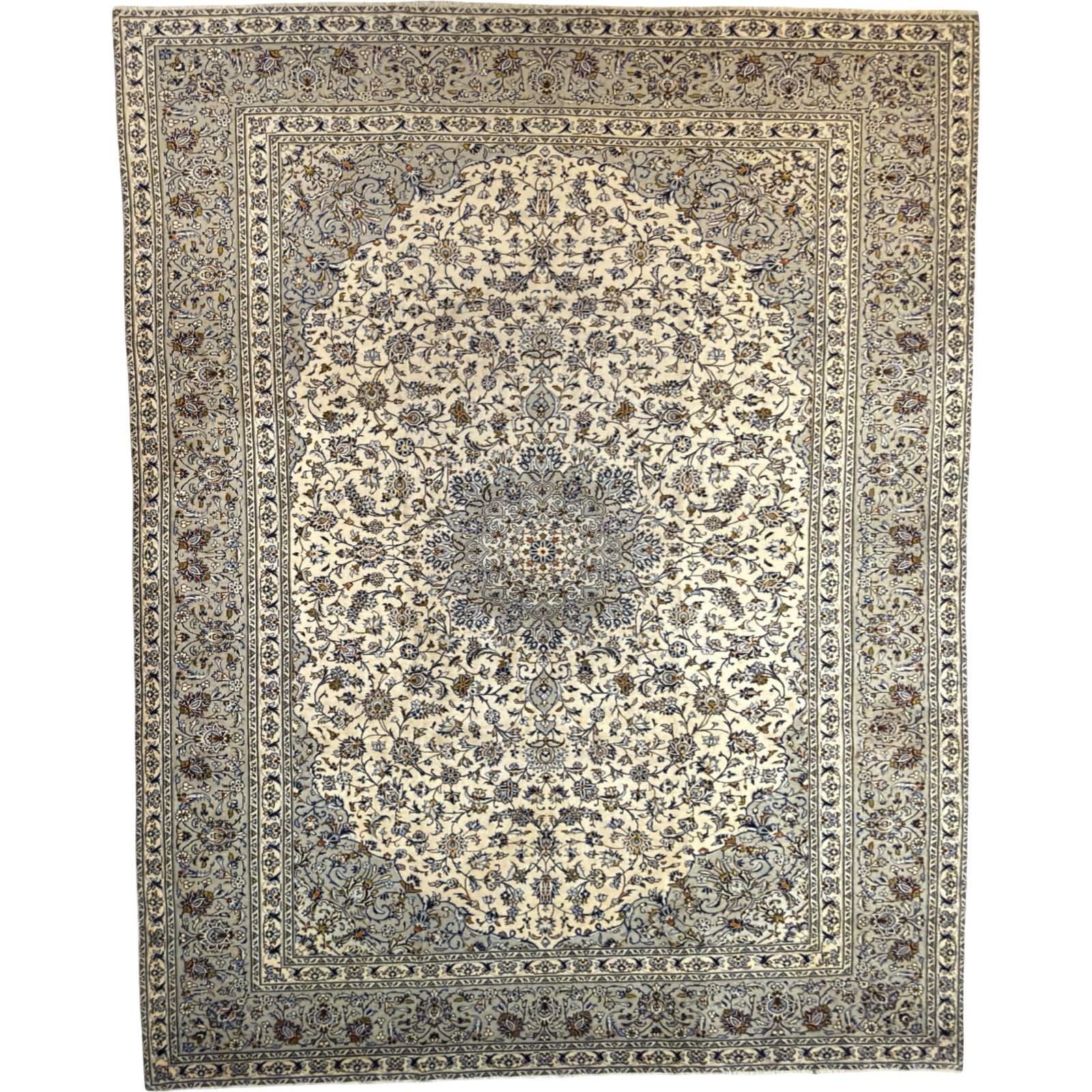 0191919_14 400 x 285cm Hand Knotted Persian Kashan – Grey Ivory Wool Rug