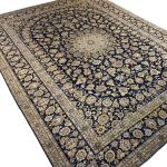 394 x 300cm Hand Knotted Floral Persian Navy Kashan – Wool Rug - Image 2