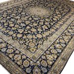 394 x 300cm Hand Knotted Floral Persian Navy Kashan – Wool Rug - Image 3