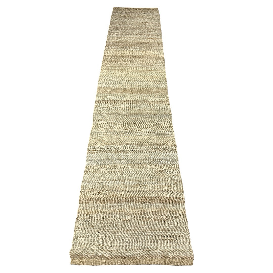 25-1-Large 305 x 65cm Handwoven Jute Runner Rug – Natural Beige Woven Texture