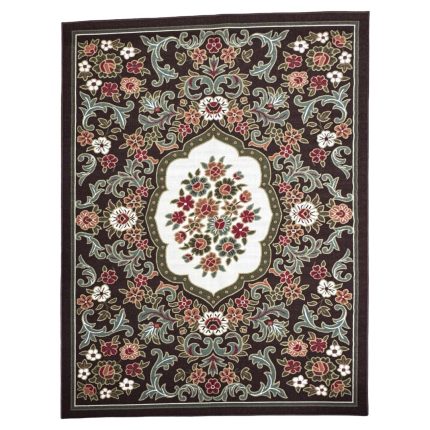 275cm x 200cm French Garden on Chocolate Brown Non-Slip Area Rug
