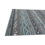 275cm x 200cm Slate Grey & Blue Boho Tribal Pattern Non-Slip Area Rug
