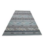 275cm x 200cm Slate Grey & Blue Boho Tribal Pattern Non-Slip Area Rug