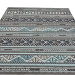 275cm x 200cm Slate Grey & Blue Boho Tribal Pattern Non-Slip Area Rug