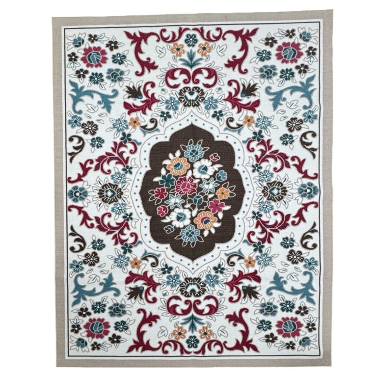 200 x 275 cm Pearl Ivory French Garden Area Rug – Non-Slip Floral Traditional Mat