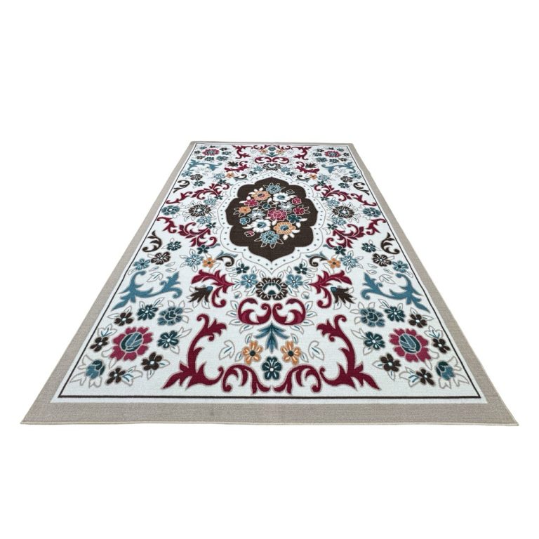 200 x 275 cm Pearl Ivory French Garden Area Rug – Non-Slip Floral Traditional Mat