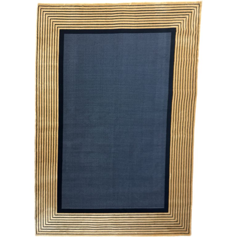 230 × 160cm Minimal Black & Gold Border Panel Turkish Rug