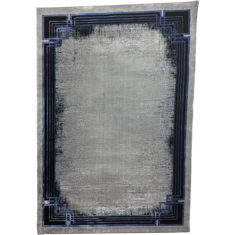230 × 160cm Modern Grey & Blue Framed Border Turkish Rug