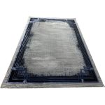 230 × 160cm Modern Grey & Blue Framed Border Turkish Rug