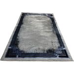 230 × 160cm Modern Grey & Blue Framed Border Turkish Rug