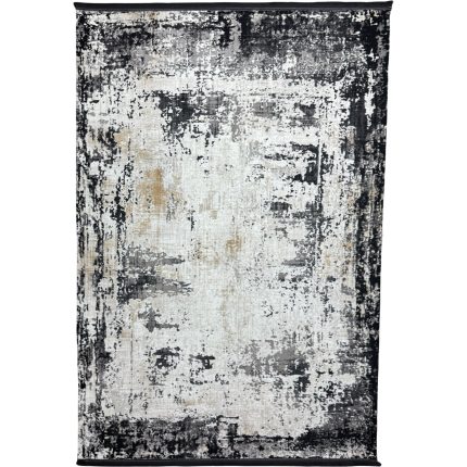 230 × 160cm Abstract Black, Grey & Cream Distressed Turkish Rug