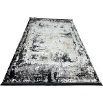 230 × 160cm Abstract Black, Grey & Cream Distressed Turkish Rug - Image 3