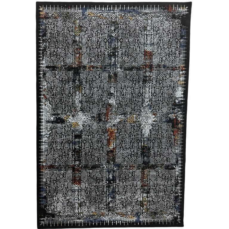230 × 160cm Black Abstract Floral Grid Turkish Rug