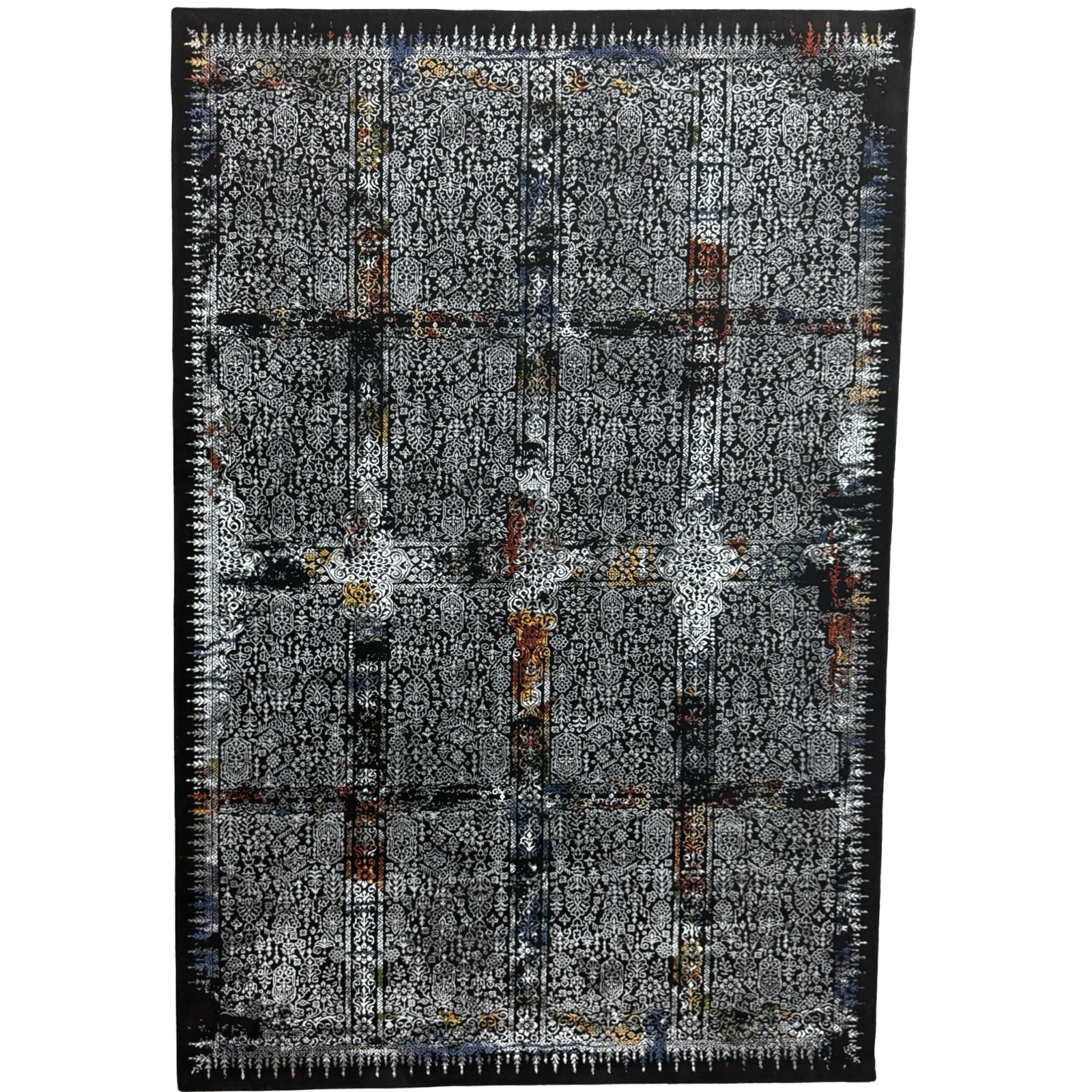 230 × 160cm Black Abstract Floral Grid Turkish Rug 230 × 160cm Black Abstract Floral Grid Turkish Rug