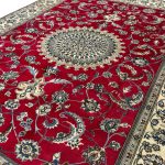 333 x 244cm Fine Persian Silk Nain Nohla Rug – Red Field with Ivory & Blue Medallion