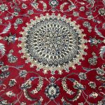 333 x 244cm Fine Persian Silk Nain Nohla Rug – Red Field with Ivory & Blue Medallion