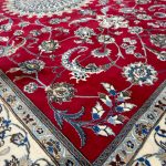 333 x 244cm Fine Persian Silk Nain Nohla Rug – Red Field with Ivory & Blue Medallion