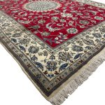 333 x 244cm Fine Persian Silk Nain Nohla Rug – Red Field with Ivory & Blue Medallion