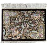 70 x 50cm Hand Woven Persian Hunting Scene 100% Pure Silk Qum Rug
