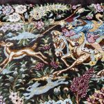 70 x 50cm Hand Woven Persian Hunting Scene 100% Pure Silk Qum Rug
